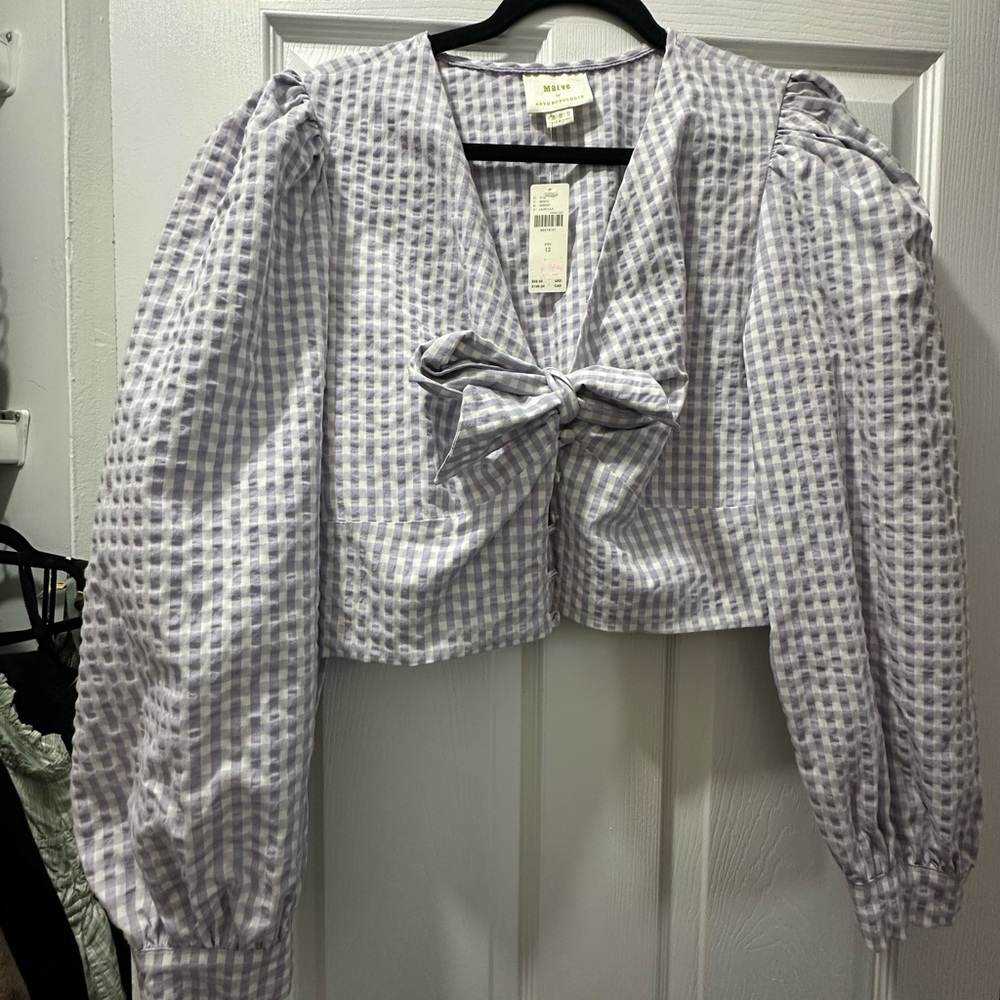 NWT Anthropologie Lilac Gingham Top